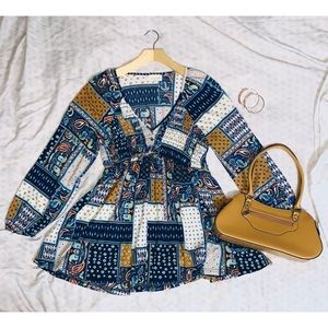 V-neck patchwork print blouse